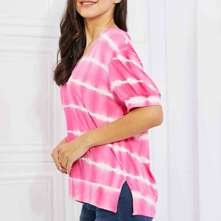 Yelete Full Size Oversized Fit V-Neck Striped Top