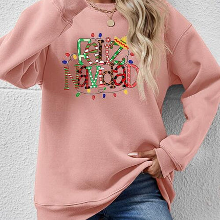 FELIZ NAVIDAD Round Neck Drop Shoulder Sweatshirt
