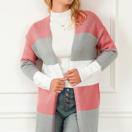 Striped Open Front Long Sleeve Cardigan