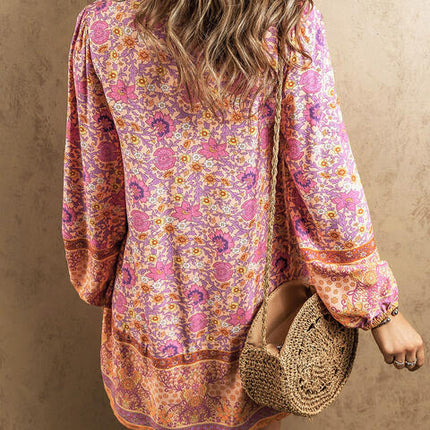 Floral V-Neck Long Sleeve Mini Dress