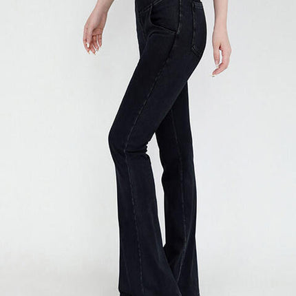 Wide Waistband Bootcut Jeans with Pockets