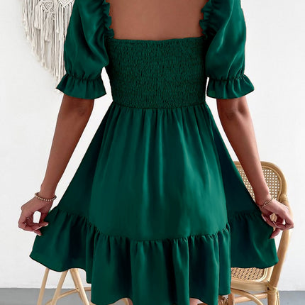 Smocked Square Neck Short Sleeve Dress