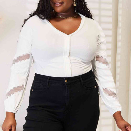 Double Take V-Neck Dropped Shoulder Blouse - Vickie Lynn's