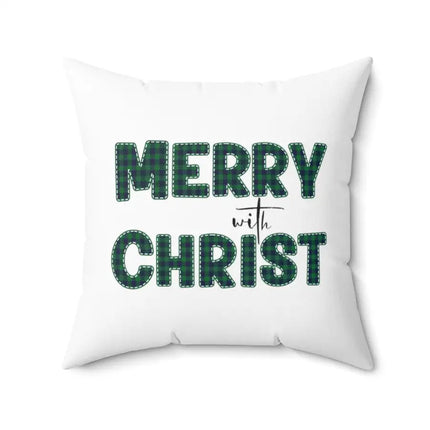 Uniquely You Throw Pillow Cover, Merry With Christ, Green Plaid Christmas Holiday Pattern Print 2-Sided Print