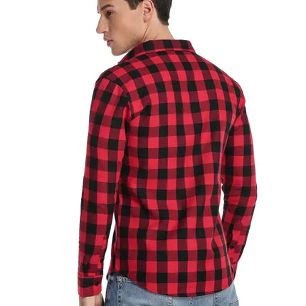 Men's Flannel Plaid Plus Velvet Long Sleeve Shirt