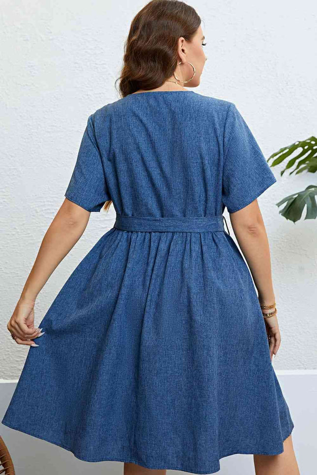 Tie-Waist Button Front Short Sleeve Dress