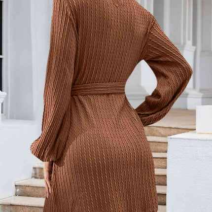 Round Neck Tie Front Long Sleeve Dress