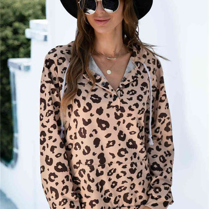 Full Size Printed Quarter-Snap Drop Shoulder Hoodie