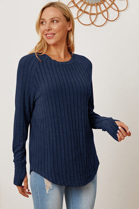 Basic Bae Full Size Ribbed Thumbhole Sleeve T-Shirt - Vickie Lynn's