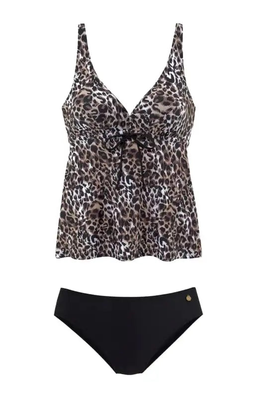 Traje de baño tankini con lazo en la parte delantera de leopardo 