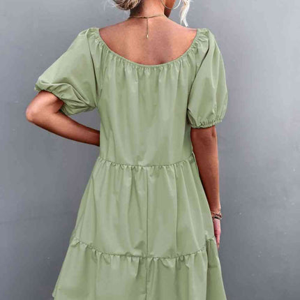 Square Neck Short Sleeve Mini Dress