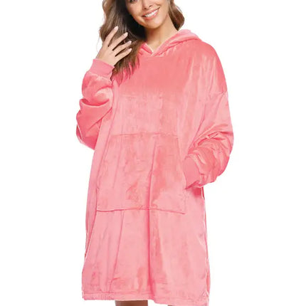 Manta perezosa con bolsillo y capucha de terciopelo de gran tamaño 