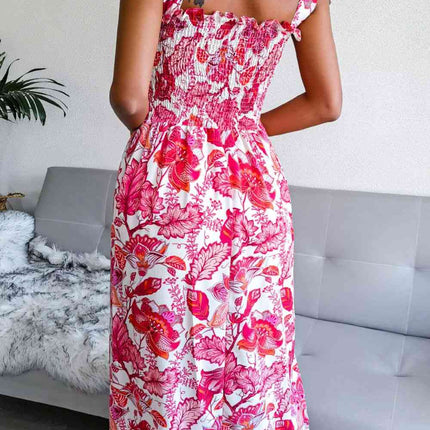 Floral Tie Shoulder Smocked Midi Dress