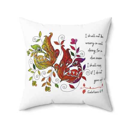Uniquely You Decorative Throw Pillow Cover, Colorful Peacock Print, Affirmation - I Shall Not Be Weary in Well Doing