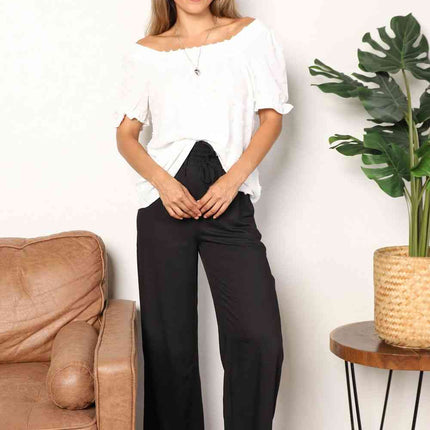 Double Take Swiss Dot Puff Sleeve Square Neck Blouse