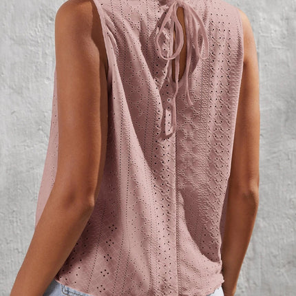 Tied Eyelet Mock Neck Tank