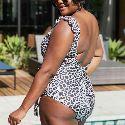 Marina West Swim Full Size Float On Ruffle Faux Wrap One-Piece in Cat