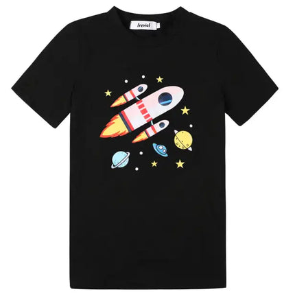 Boy's' Round Neck Cartoon Pattern Short Sleeve Shorts Cotton Pajamas Set