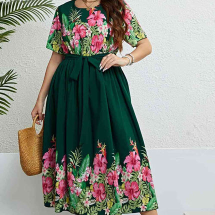 Floral Tie-Waist Round Neck Dress - Vickie Lynn's
