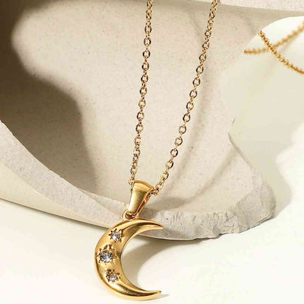 18K Gold Plated Inlaid Zircon Moon Pendant Necklace