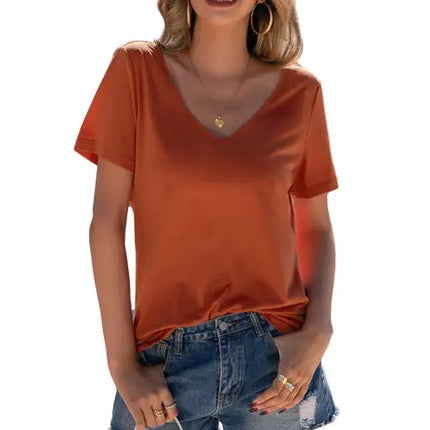 Women's Lace Stitching V-Neck Short Sleeve T-Shirt Open Back Small Sexy Top