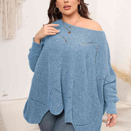 Plus Size Round Neck Batwing Sleeve Sweater