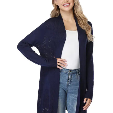 Cárdigan largo calado de punto para mujer 