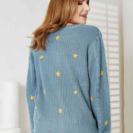 HEYSON Full Size Floral Embroidered Cable Cardigan