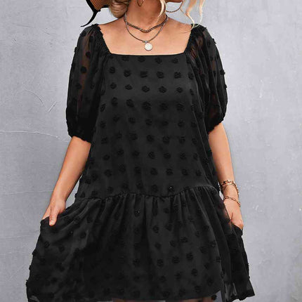 Swiss Dot Square Neck Half Balloon Sleeve Dress