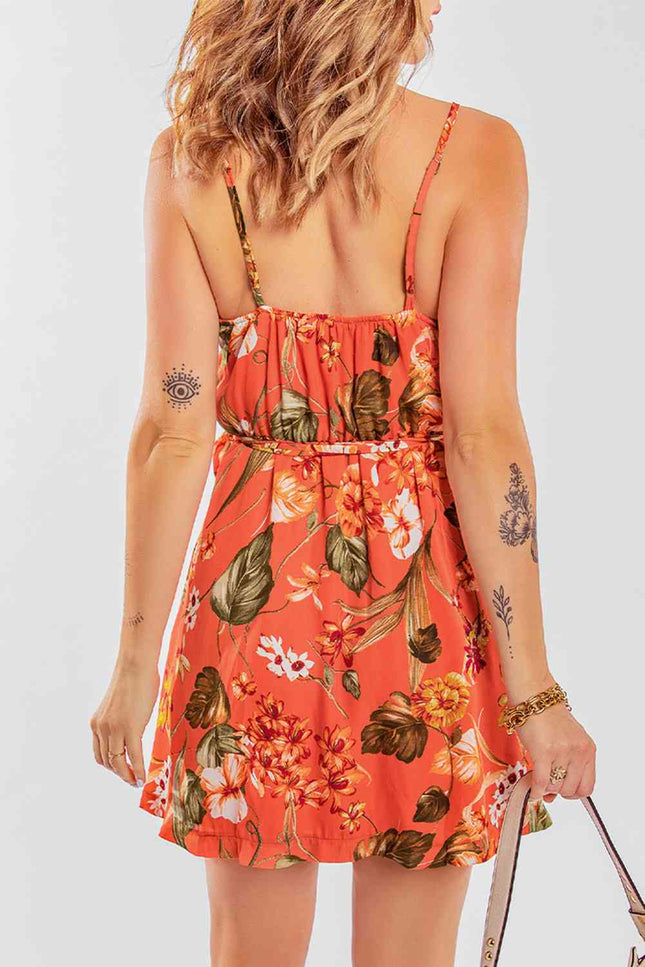 Floral Spaghetti Strap Tie Waist Dress