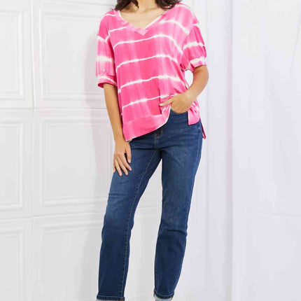 Yelete Full Size Oversized Fit V-Neck Striped Top