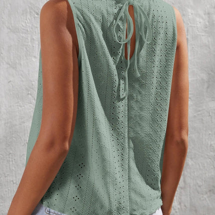 Tied Eyelet Mock Neck Tank