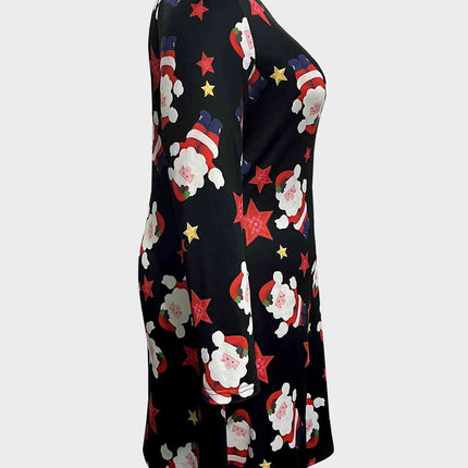 Plus Size Santa Printed Round Neck Dress