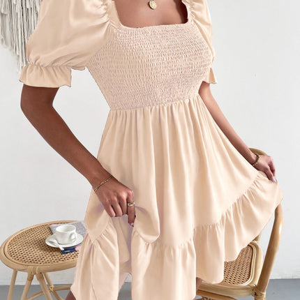 Smocked Square Neck Short Sleeve Dress