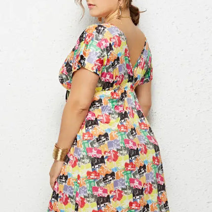 Women's Plus Size Deep V Print Dress