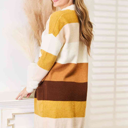 Woven Right Color Block Dropped Shoulder Cardigan - Vickie Lynn's