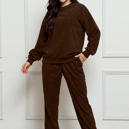 Corduroy Round Neck Sweatshirt and Sweatpants Set