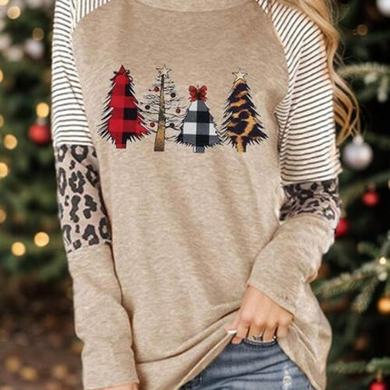 Christmas Tree Graphic Striped Long Sleeve Sweatshirt