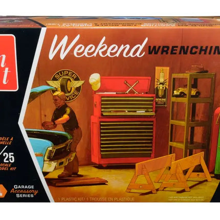 Skill 2 Model Kit Garage Accessory Set #1 with Figurine "Weekend Wrenchin'" 1/25 Scale Model by AMT
