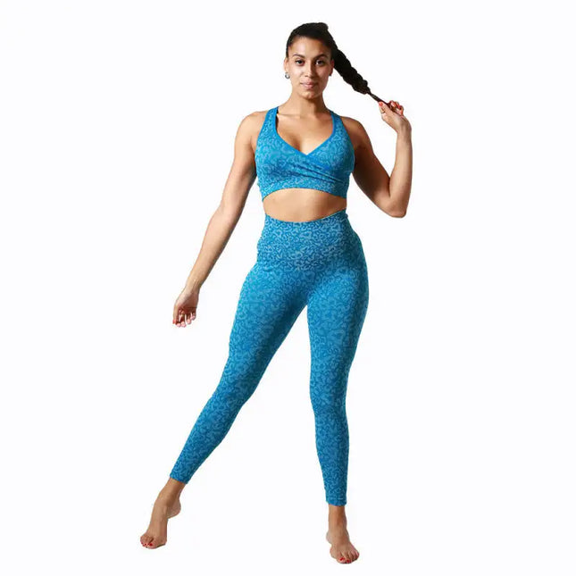 Conjunto de yoga con sujetador trasero de belleza con estampado de leopardo para mujer 