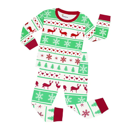 Children's Cotton Crew Neck Long Sleeve Trousers Print Christmas Suit