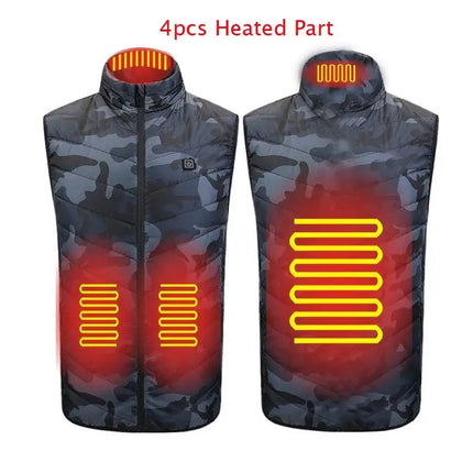 Winter Men Stand-up Collar S / camo 4pcs heated Cotton Vest