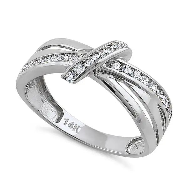 Solid 14K White Gold Twist Diamond Ring