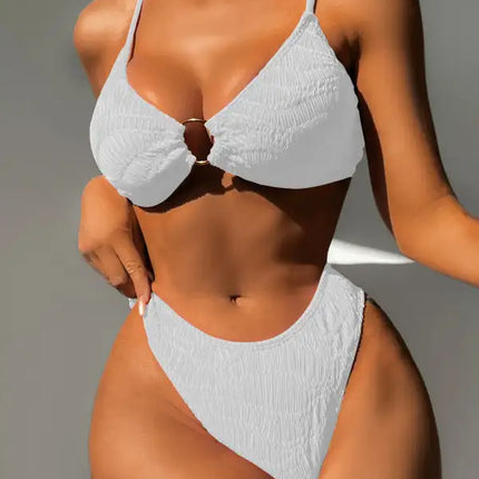 Top de bikini con aro en O de color liso para mujer con conjunto de braguita a juego 