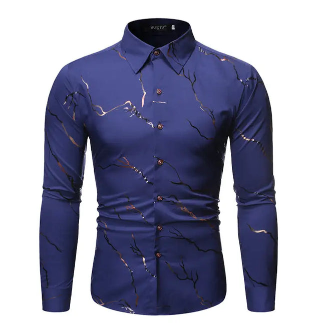 Camisa de manga larga con estampado metalizado y cuello alto para hombre 