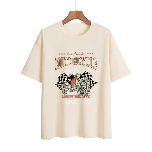 Camiseta con gráfico de motocicleta para mujer 