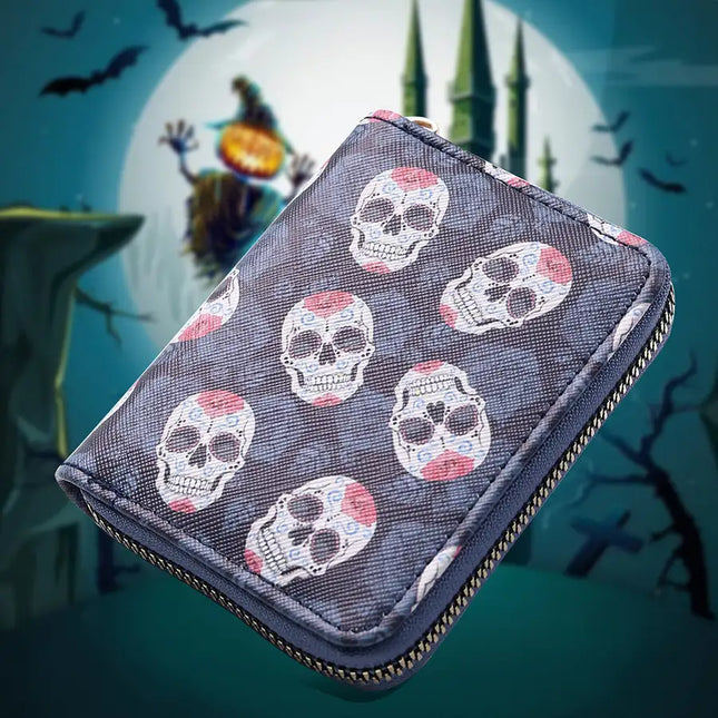 Geometric Skull Pu Leather Zipper Coin Purse