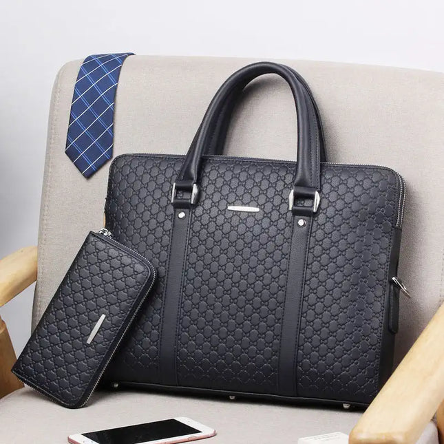 Mens Business Solid Color Pu Leather Briefcase