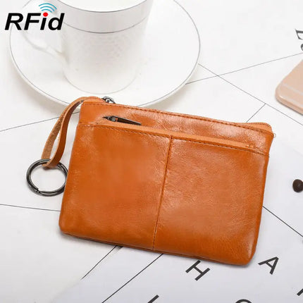 Solid Color Leather Zipper Coin Purse