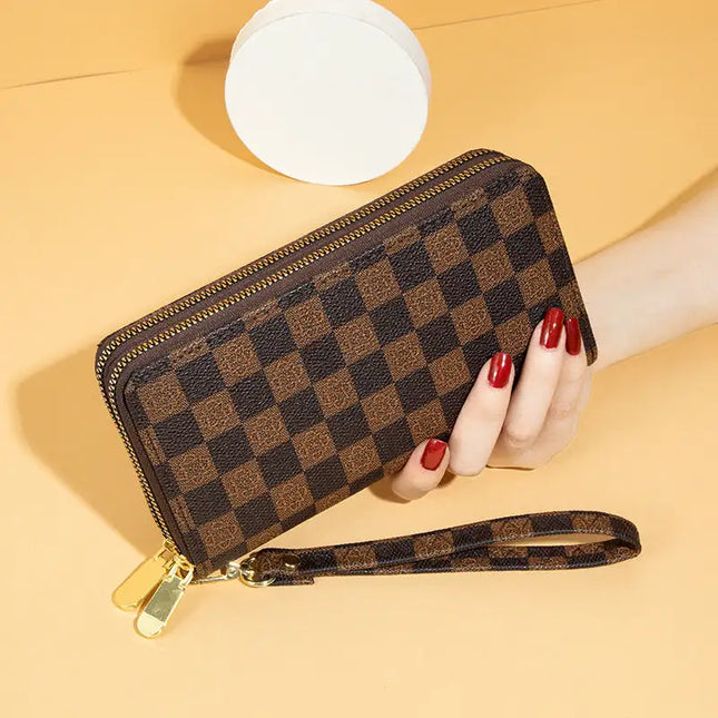 Womens Plaid Pu Leather Zipper Wallet